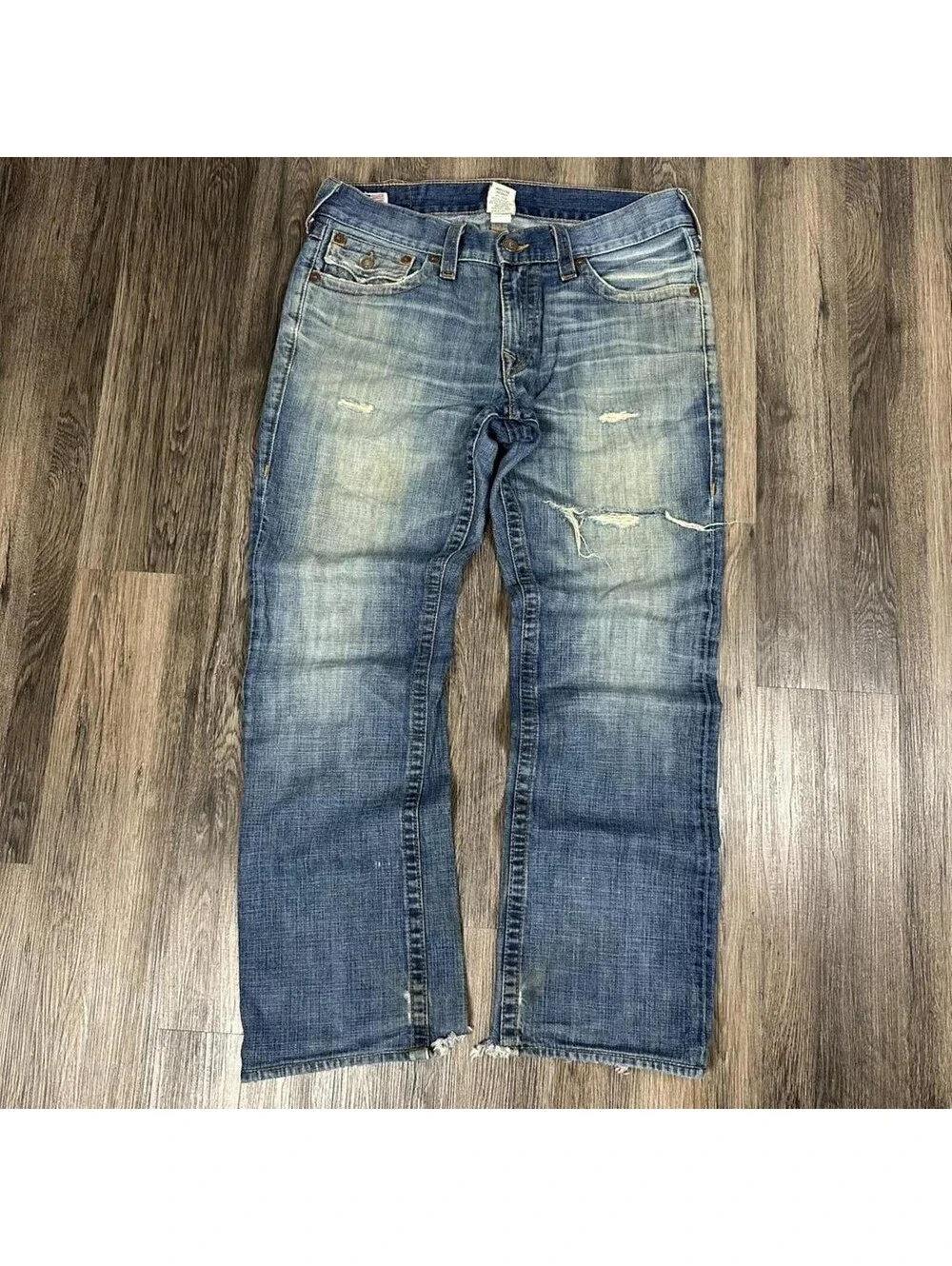 Y2K True religion loose Bootcut grunge faded distressed jeans Men 36x31